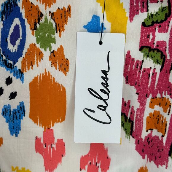 New Calessa Abstract Ikat Print 3/4 Tiered Sleeve Tunic Shirt Plus Sz 1X - Picture 7 of 8